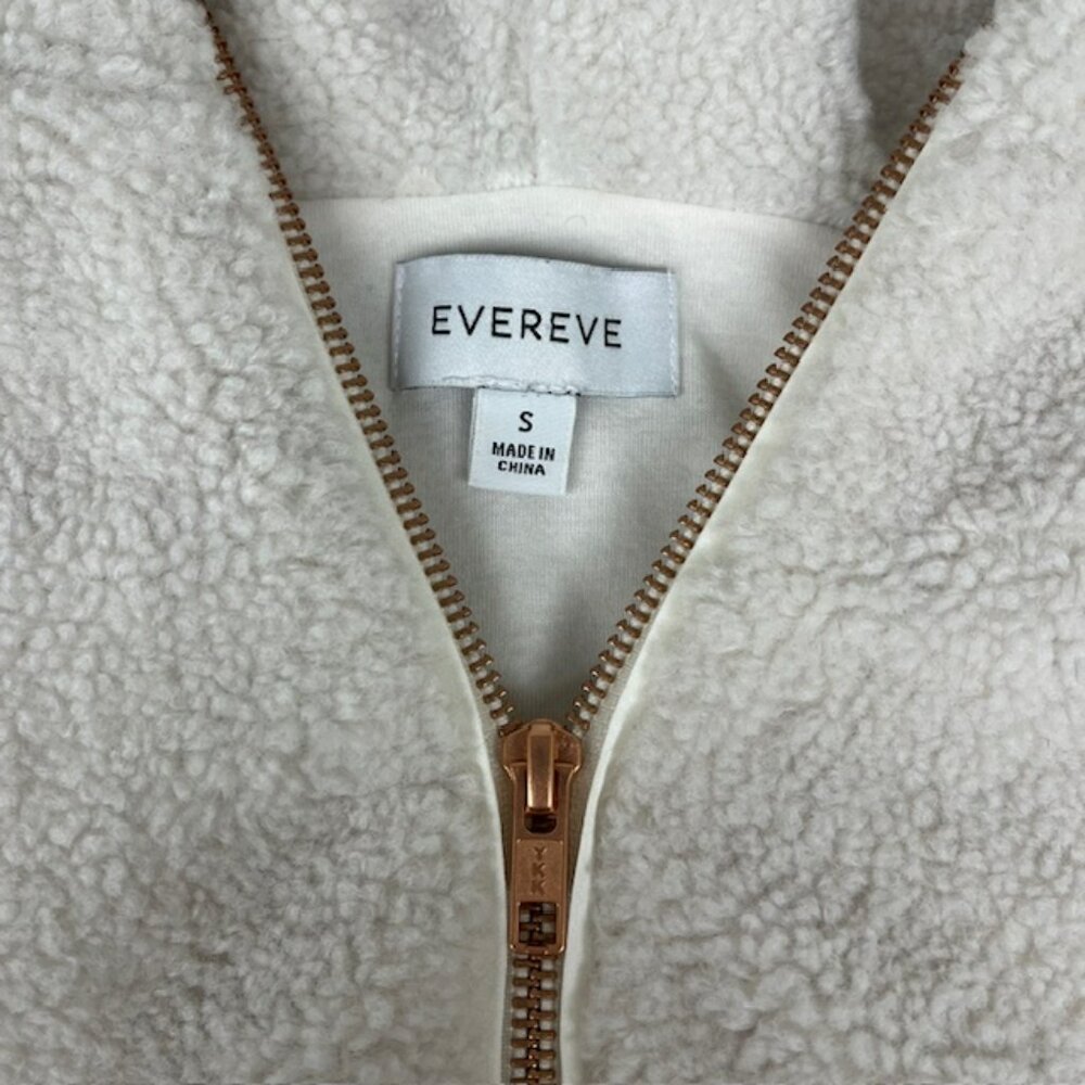 Evereve Reese Sherpa Quarter Zip Jacket Pullover Size S Ivory/Navy - Picture 5 of 7